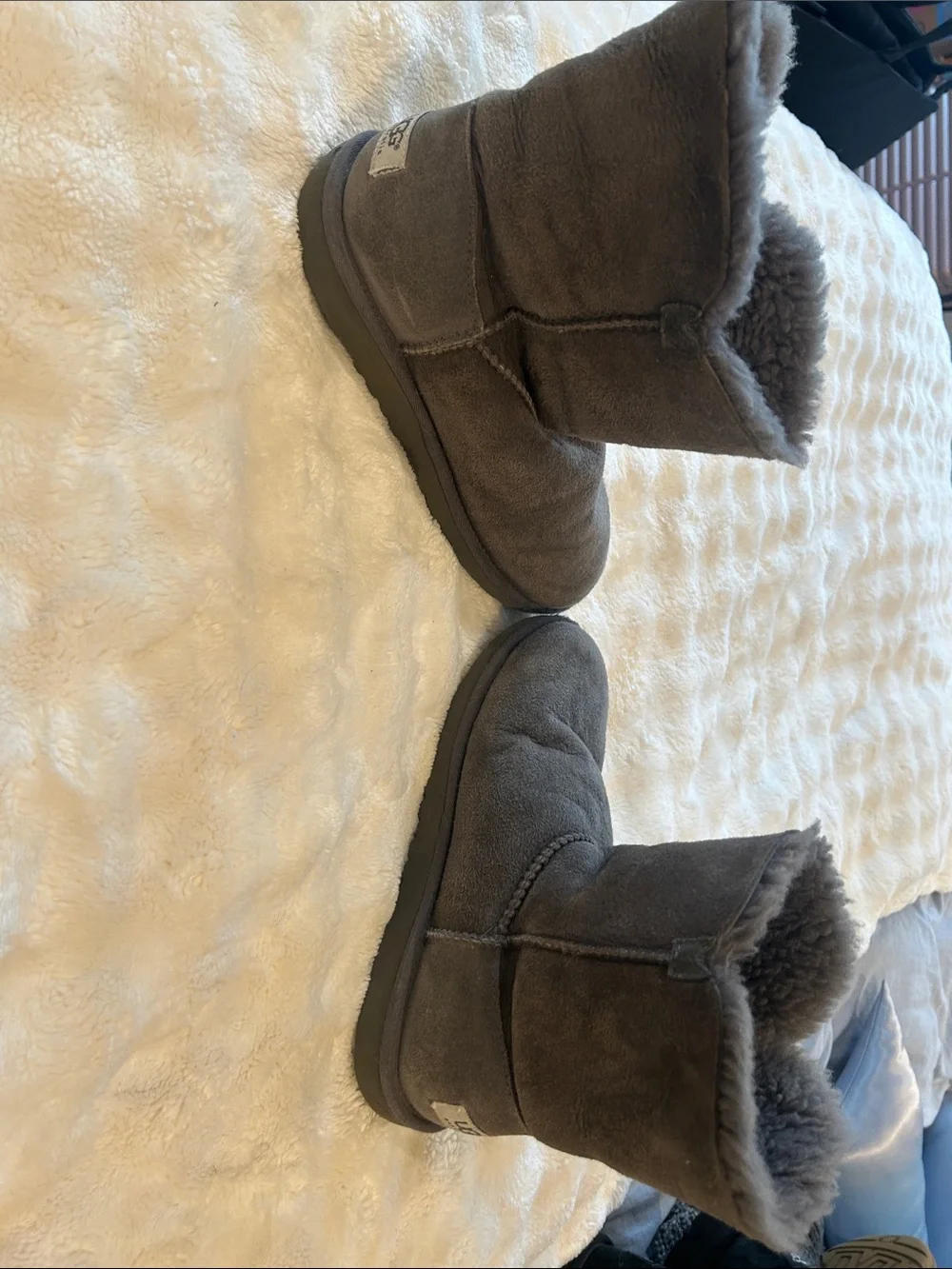 UGG Charcoal Suede Shearling Button Boot